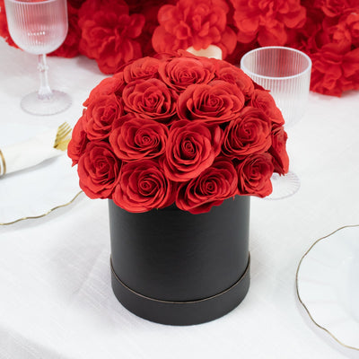 Red Prearranged Rose Centerpiece Arrangement 27pcs Roses with Black Round Gift Box - Decorations