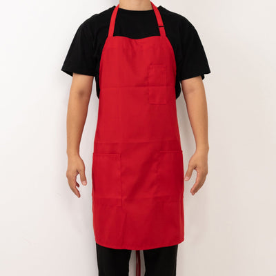 Red Premium Polyester Cooking Chef Apron with Adjustable Neck and Long Ties Waterdrop Resistant 2 Pockets Unisex