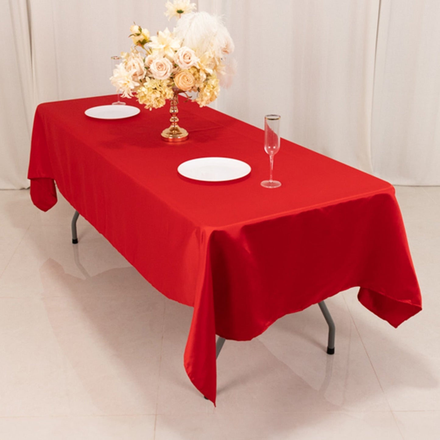 Lamour Satin 60"x102" Rectangle Tablecloth Red - Durable & Silky Soft Feel Table Cover