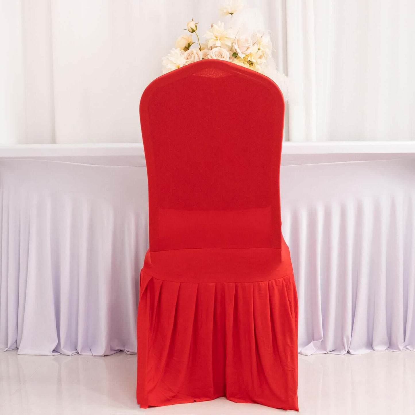 Spandex Chair Cover with Ruffle Pleated Skirt for Banquet Chairs Red - 1-Piece Stretch Fitted Slipcover