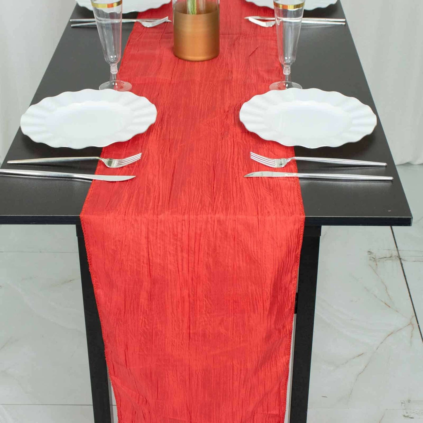Taffeta 12"x108" Table Runner Red - Accordion Crinkle Design