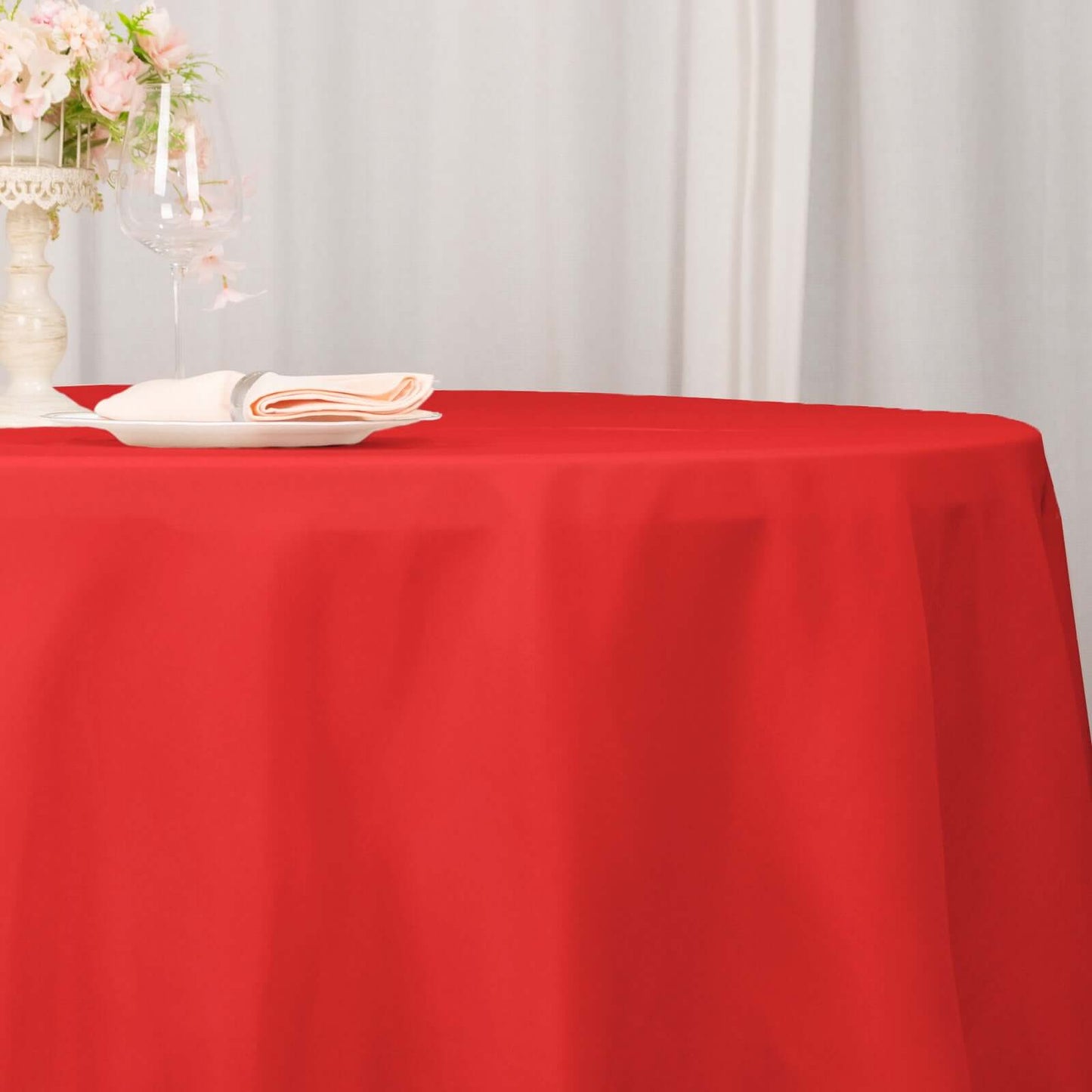 Premium Polyester 132" Round Tablecloth Red - Seamless 220GSM Wrinkle-Resistant Table Cover