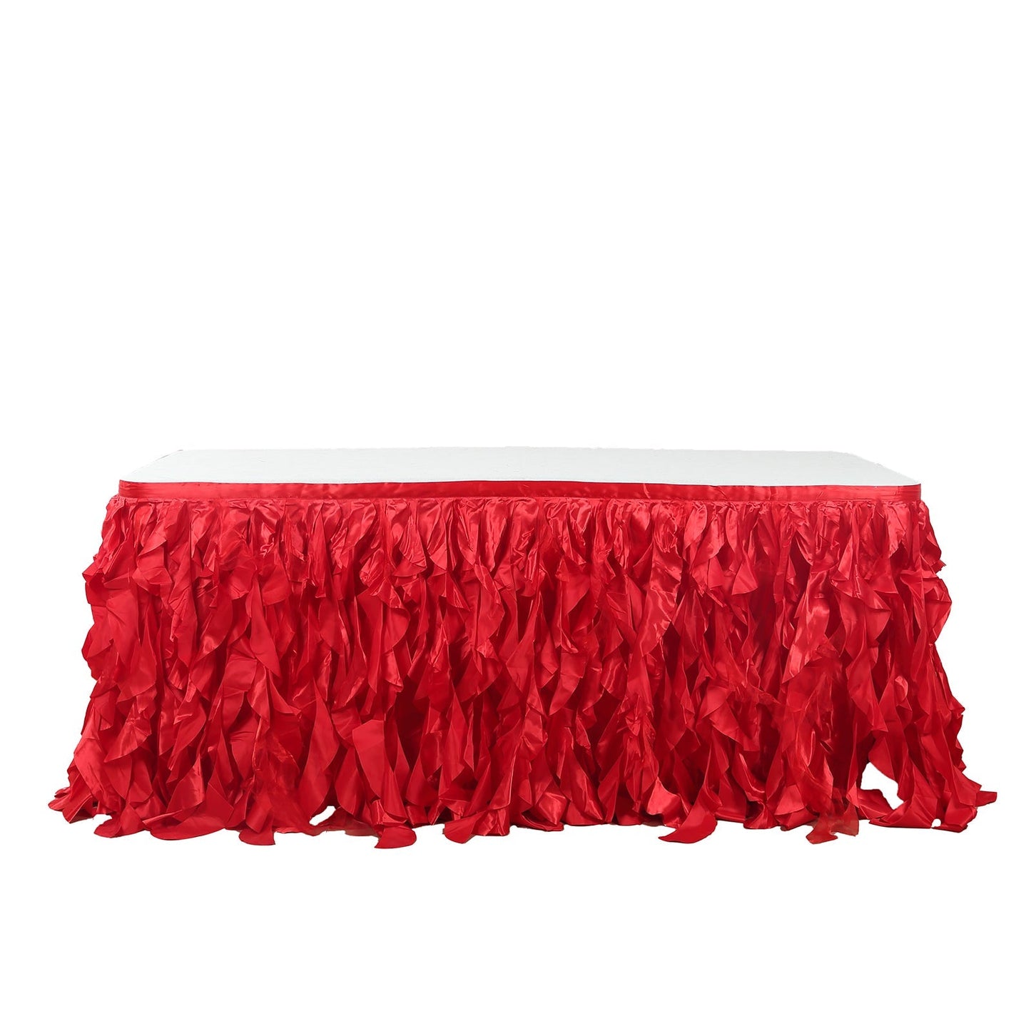 Taffeta 17ft Table Skirt Red - Cascading Curly Willow Style Table Cover