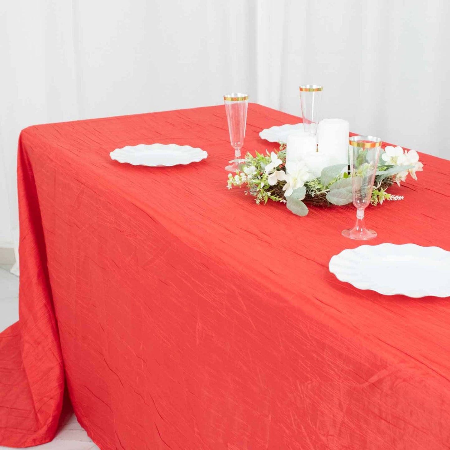 Taffeta 90"x132" Rectangle Tablecloth Red - Seamless Accordion Crinkle Table Cover