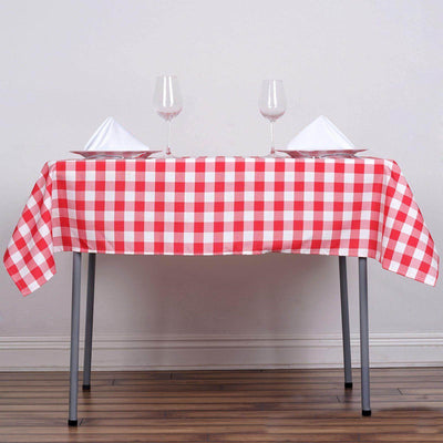 Polyester 54"x54" Square Tablecloth White/Red - Checkered Buffalo Plaid Design for Casual Table Settings