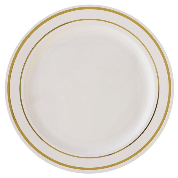 10-Pack Plastic Dinner Plates Ivory with TrÃ¨s Chic Gold Rim - Disposable Party Plates for Gatherings 10"
