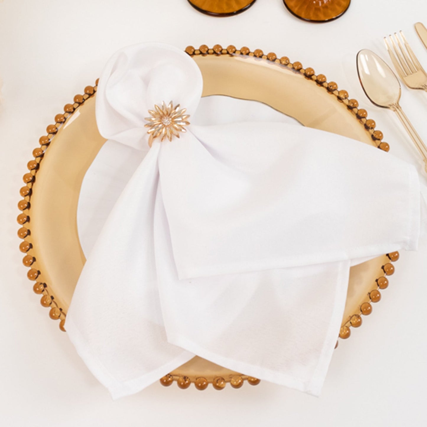 6-Pack Acrylic Round Charger Plates 13" in Amber Gold with Beaded Rim, Decorative Dinner Party Charger Tableware