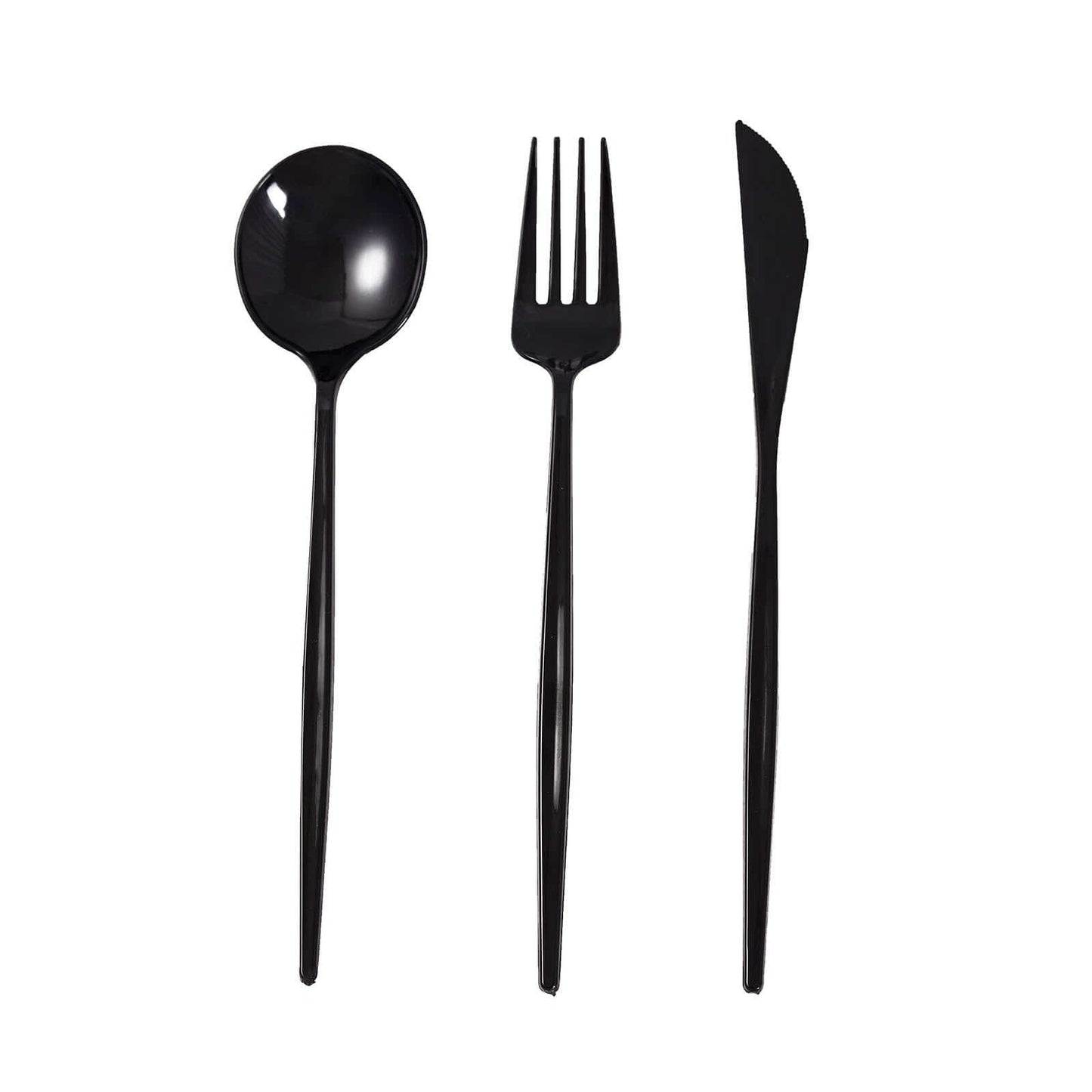 24-Pack Plastic Flatware Set with Sleek Modern Design Black - Premium Disposable Silverware 8"