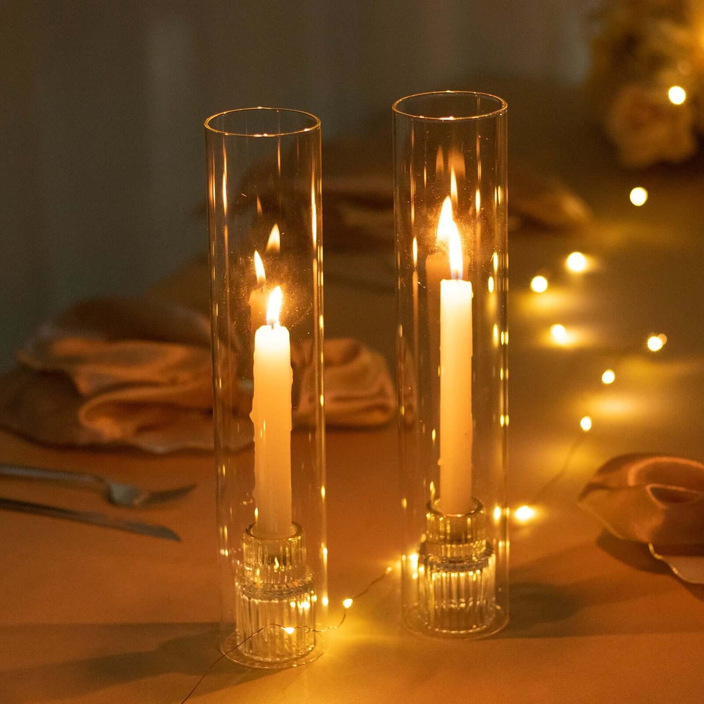 2-Pack Glass Pillar Hurricane Candle Shades - Clear Chimney Tube with 2.25" Wide Open Ends 12"