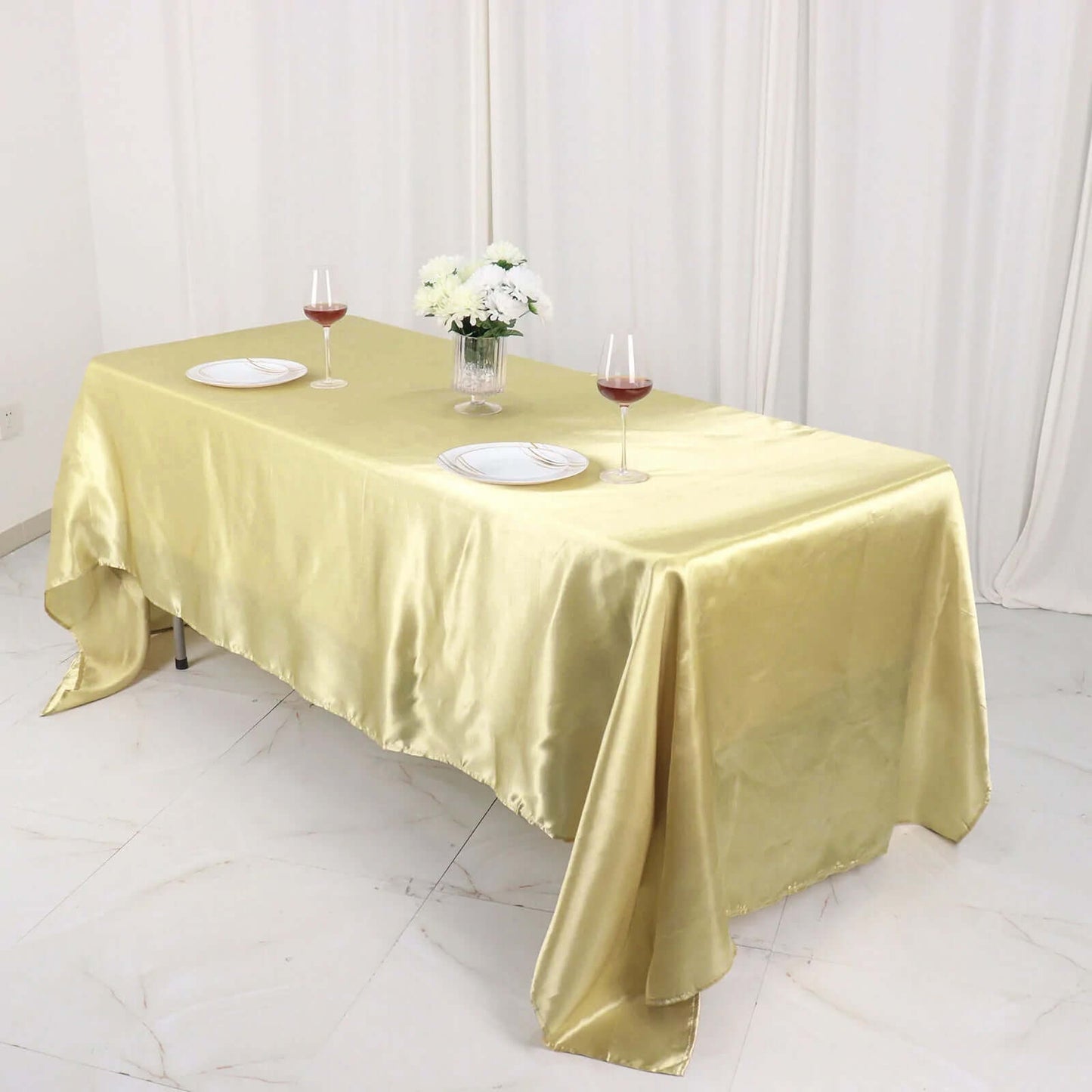 Satin Rectangular 60"x126" Tablecloth Champagne - Smooth and Lustrous Table Cover
