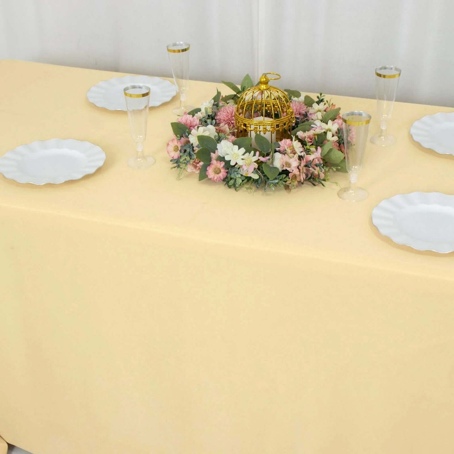 Premium Polyester 90"x132" Rectangle Tablecloth Champagne - Seamless 220GSM Stain-Resistant Table Cover