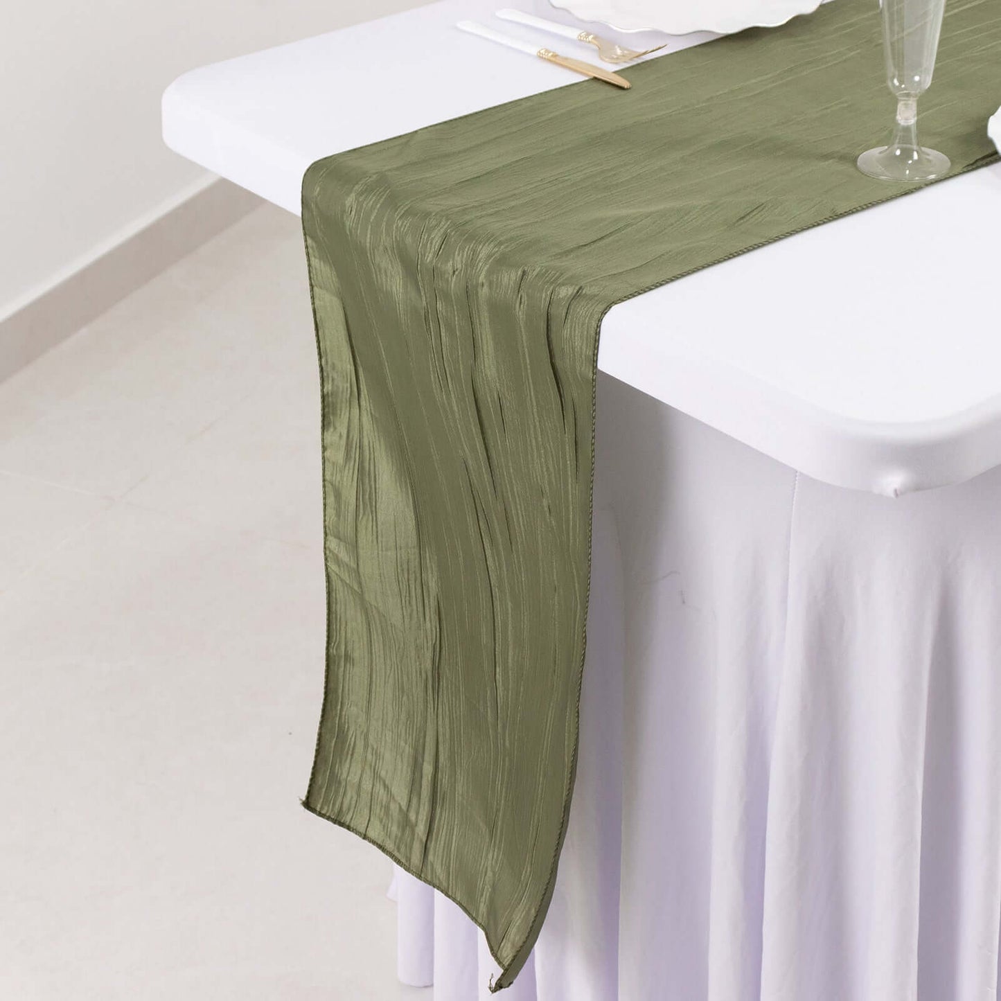 Taffeta 12"x108" Table Runner Dusty Sage Green - Accordion Crinkle Design