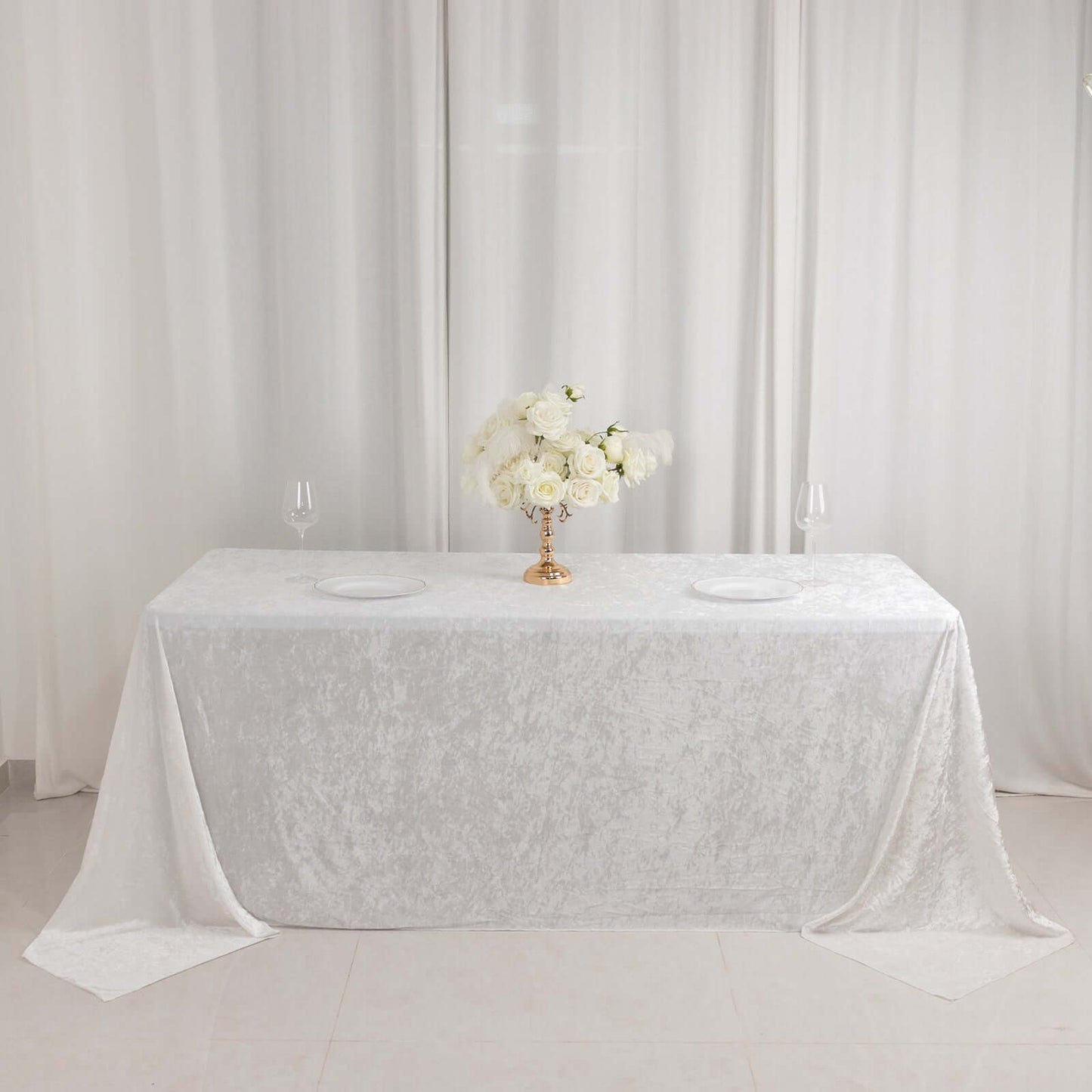 Premium Crushed Velvet 90"x132" Rectangle Tablecloth White - Reusable Soft & Graceful Seamless Table Cover