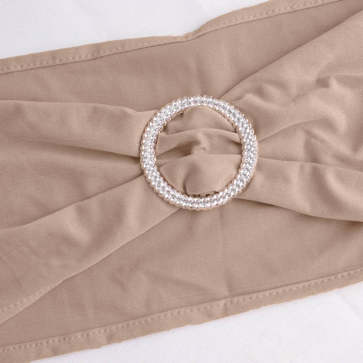 5 Pack Stretch Spandex Chair Sashes Nude - Reusable Chair Bands with Silver Diamond Ring Slide Buckle 5"x14"