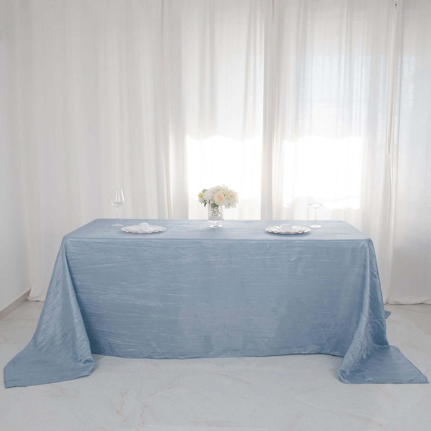 Taffeta 90"x132" Rectangle Tablecloth Dusty Blue - Seamless Accordion Crinkle Table Cover