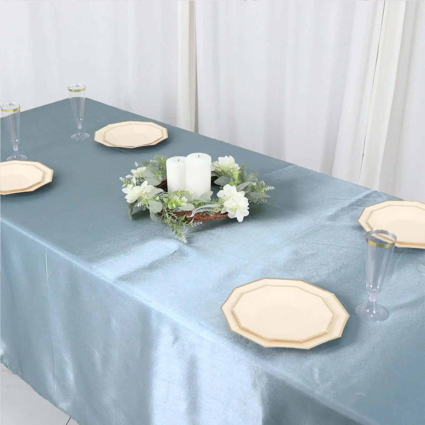 Satin Rectangular 60"x102" Tablecloth Dusty Blue - Smooth and Lustrous Table Cover