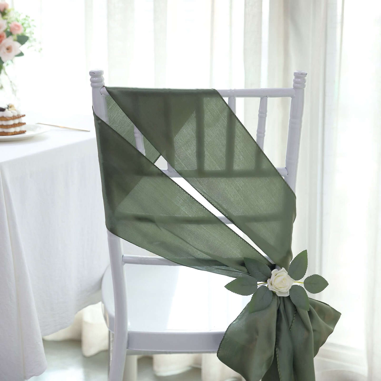 5 Pack Satin Chair Sashes Dusty Sage Green - Durable Chair Bows with Shiny Finish 6"x106"