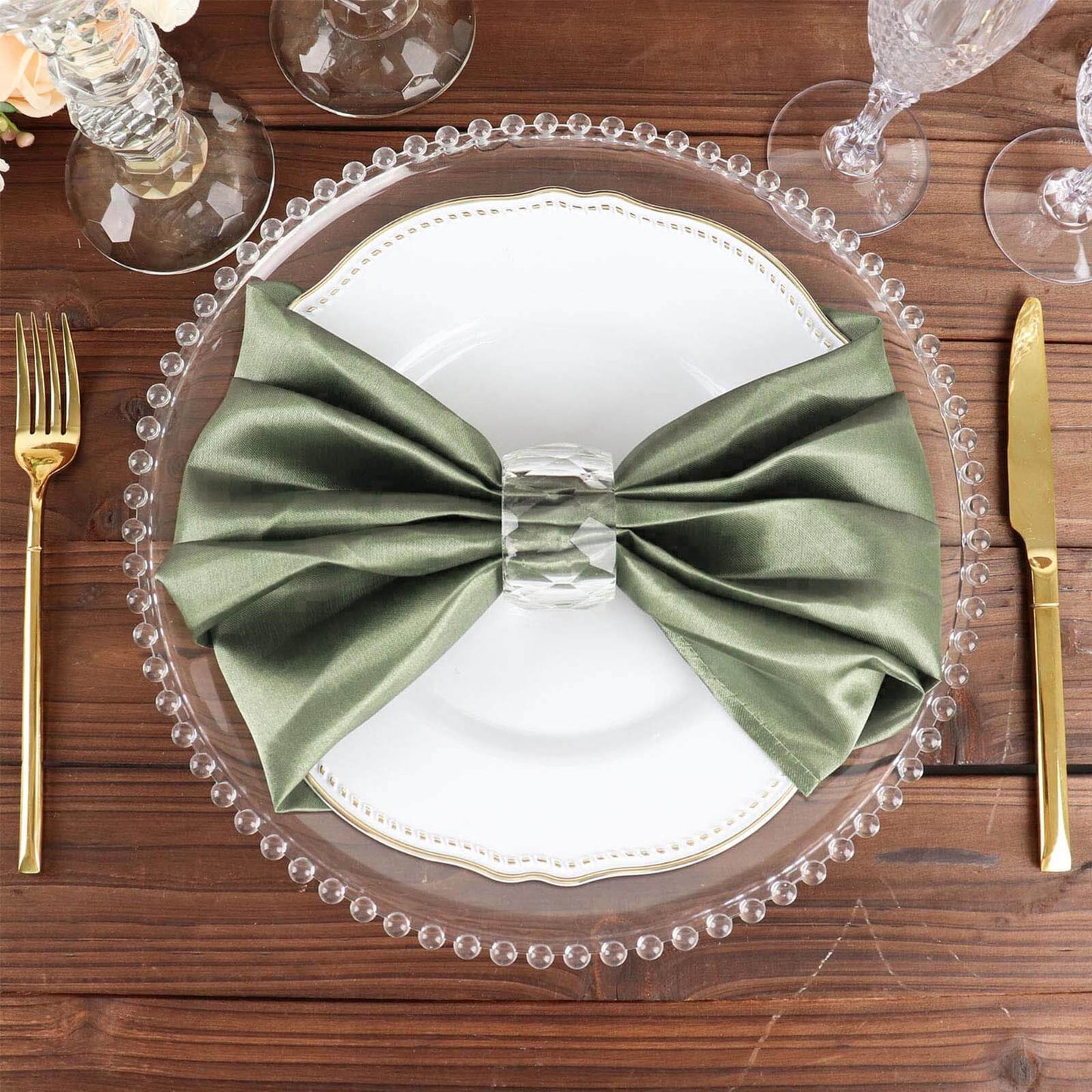 5 Pack Satin 20"x20" Napkins Dusty Sage Green - Luxurious Shine & Smooth Dinner Napkins