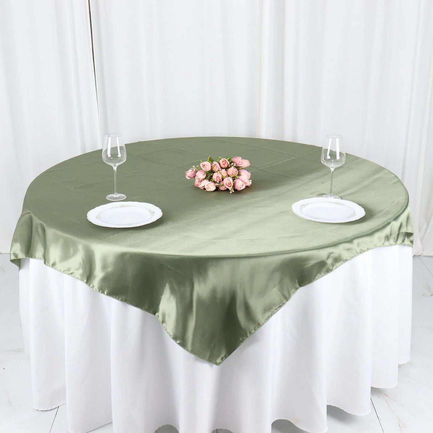 Satin 60"x60" Table Overlay Square Tablecloth Dusty Sage Green - Smooth Silky Touch Table Cover