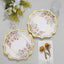 25-Pack Paper 8" Dessert Plates in White with Floral Print & Gold Scallop Rim - Disposable 300GSM Appetizer Salad Plates for Cocktail Events & Receptions