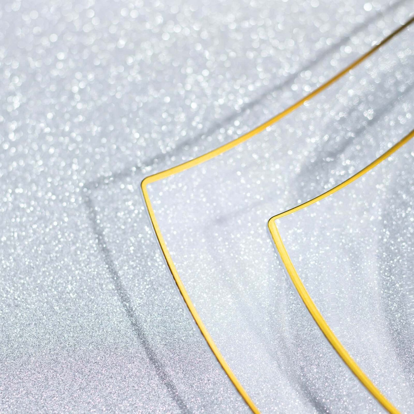 10-Pack Plastic 8" Square Dessert Plates in Clear with Gold Wavy Rim Modern - Disposable Salad Appetizer Party Plates