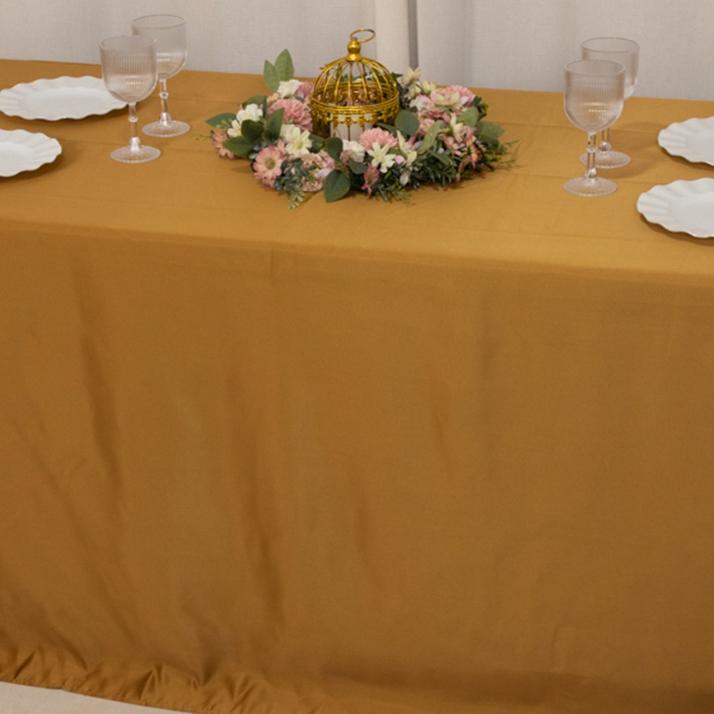 Lamour Satin 90"x132" Rectangle Tablecloth Gold - Soft & Silk-Like Seamless Table Cover for Weddings & Parties