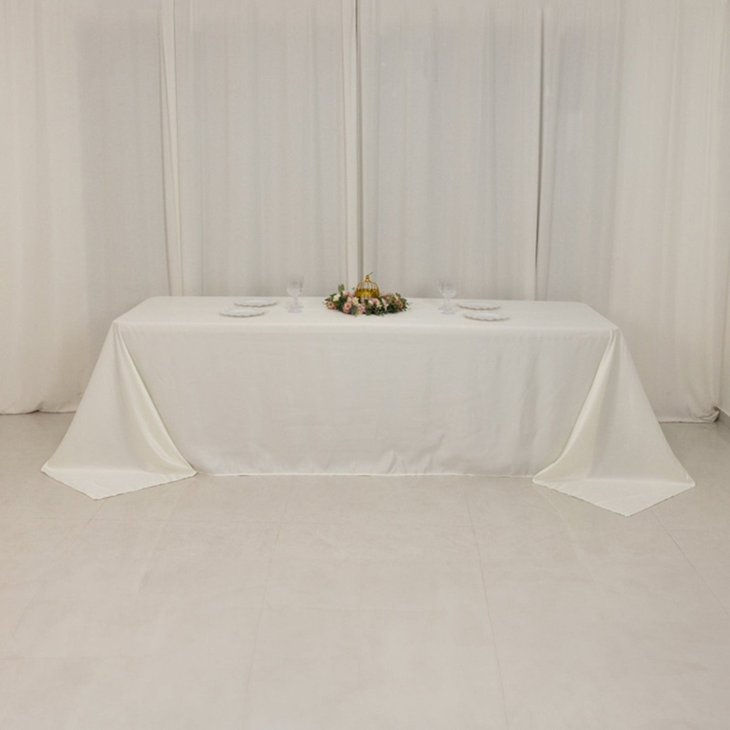 Lamour Satin 90"x156" Rectangle Tablecloth Ivory - Luxurious, Soft Seamless Table Cover