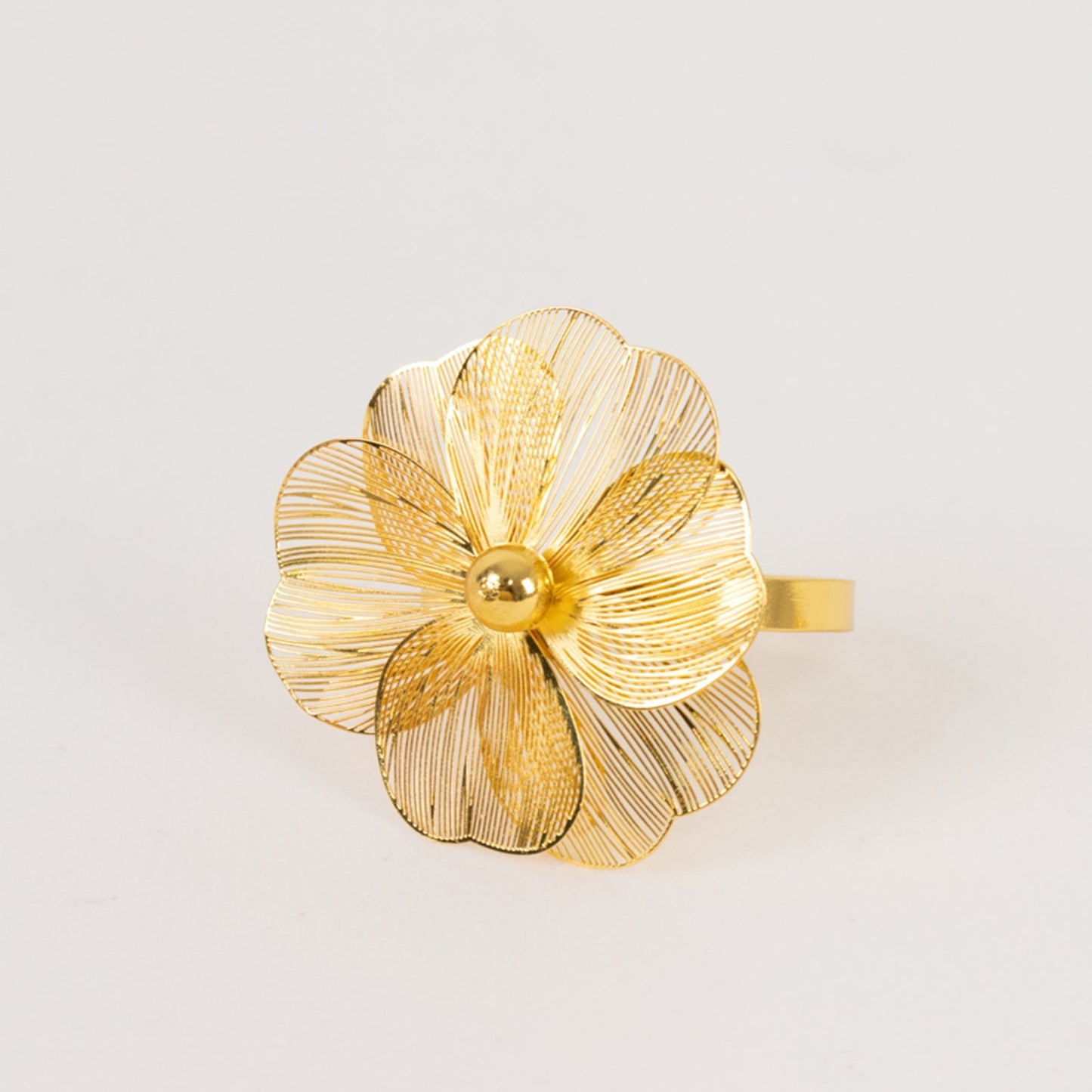 4 Pack Gold Metal Jasmine Flower Napkin Holders with Pearl Center, Decorative Floral Napkin Ring Bands - 2"