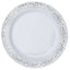10-Pack Dessert Plates Lace Rim Design White with Silver - Plastic Disposable Appetizer Plates for Events 6"