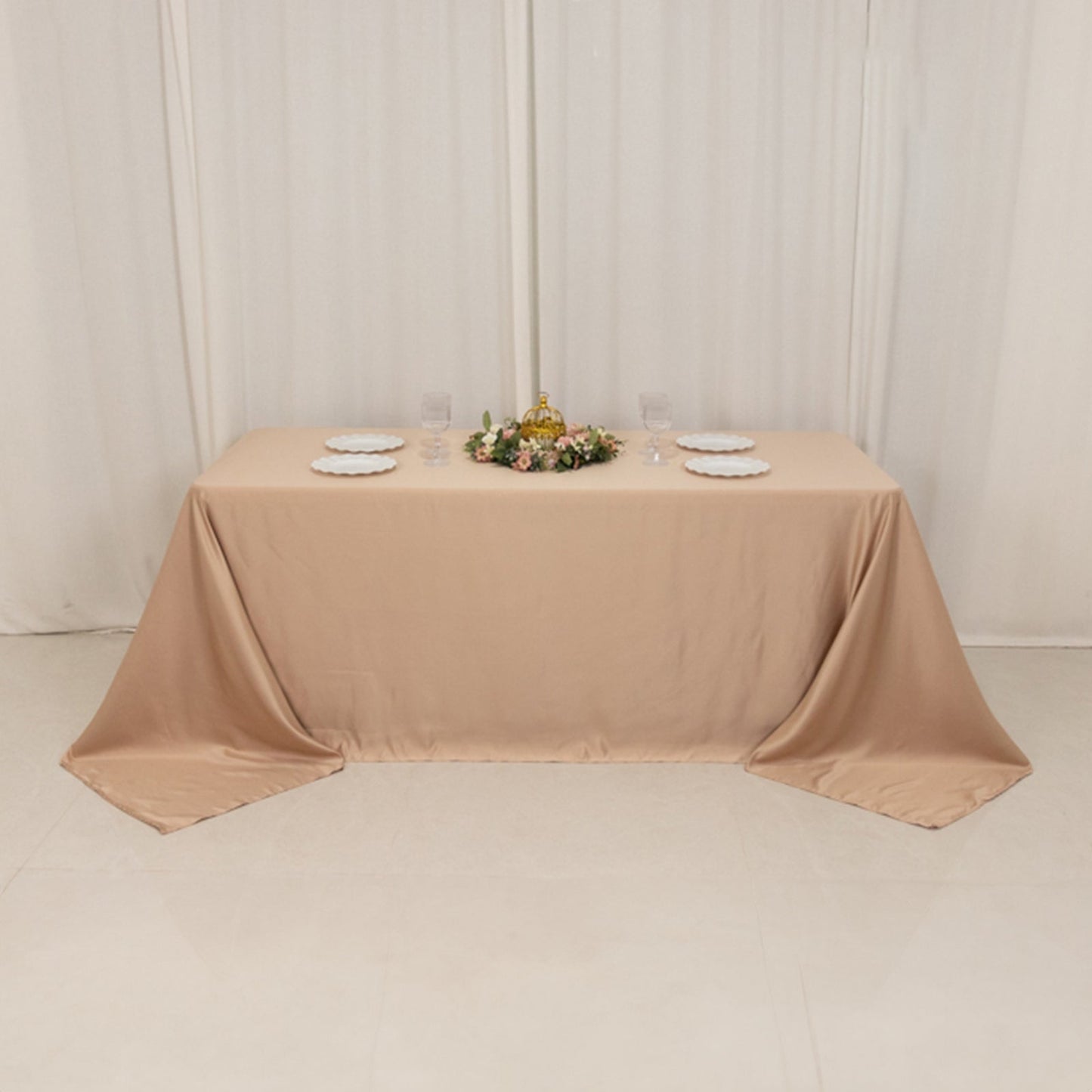 Lamour Satin 90"x132" Rectangle Tablecloth Nude - Soft & Silk-Like Seamless Table Cover