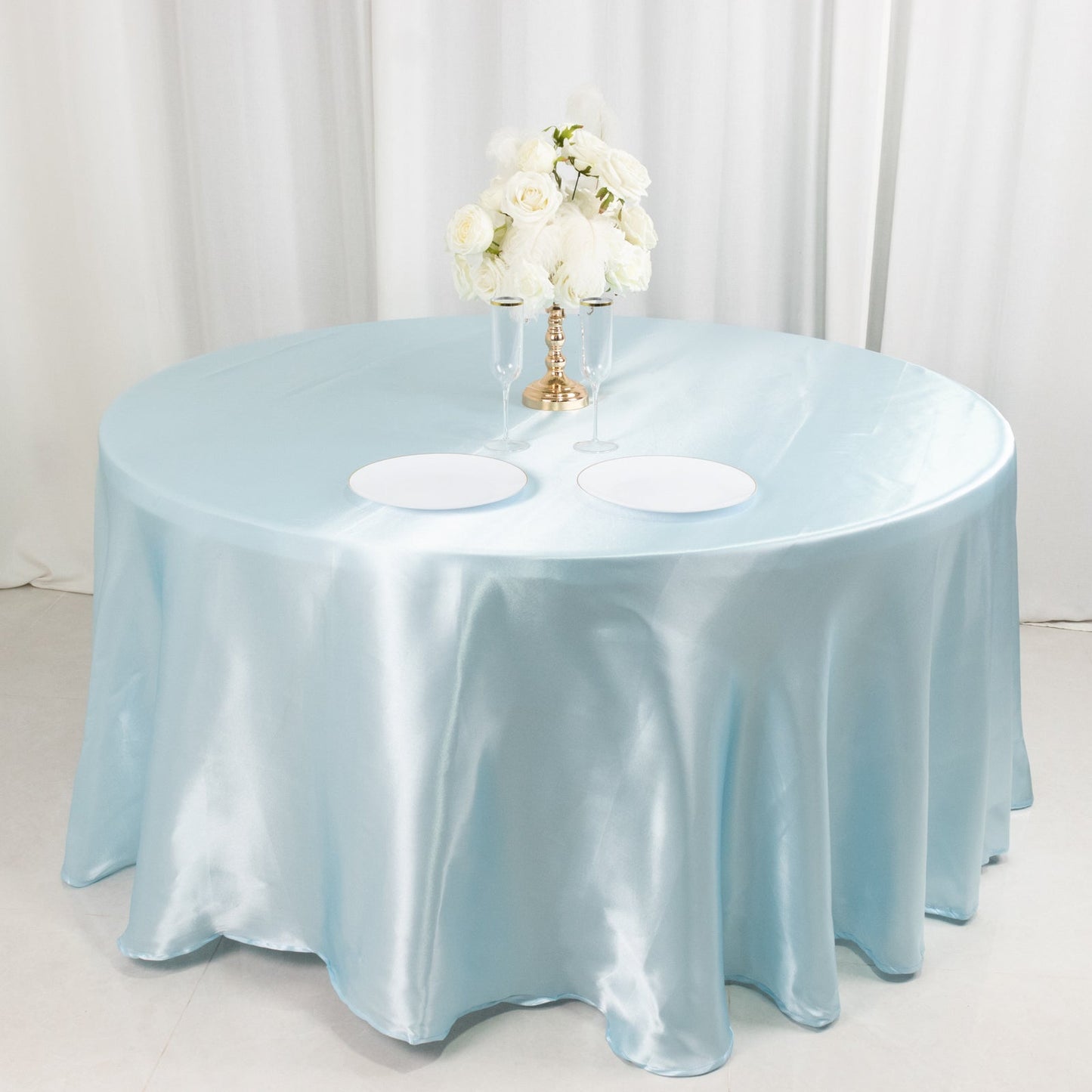 Satin 120" Round Tablecloth Light Blue - Stylish Seamless Table Cover