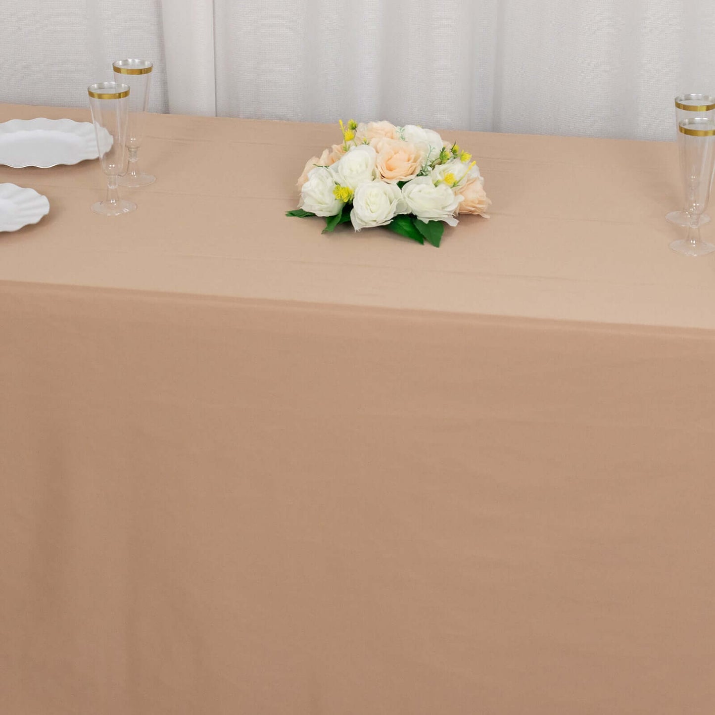 Scuba Rectangular 90"x132" Tablecloth Nude - Wrinkle Free, Stain Resistant & Seamless Table Cover