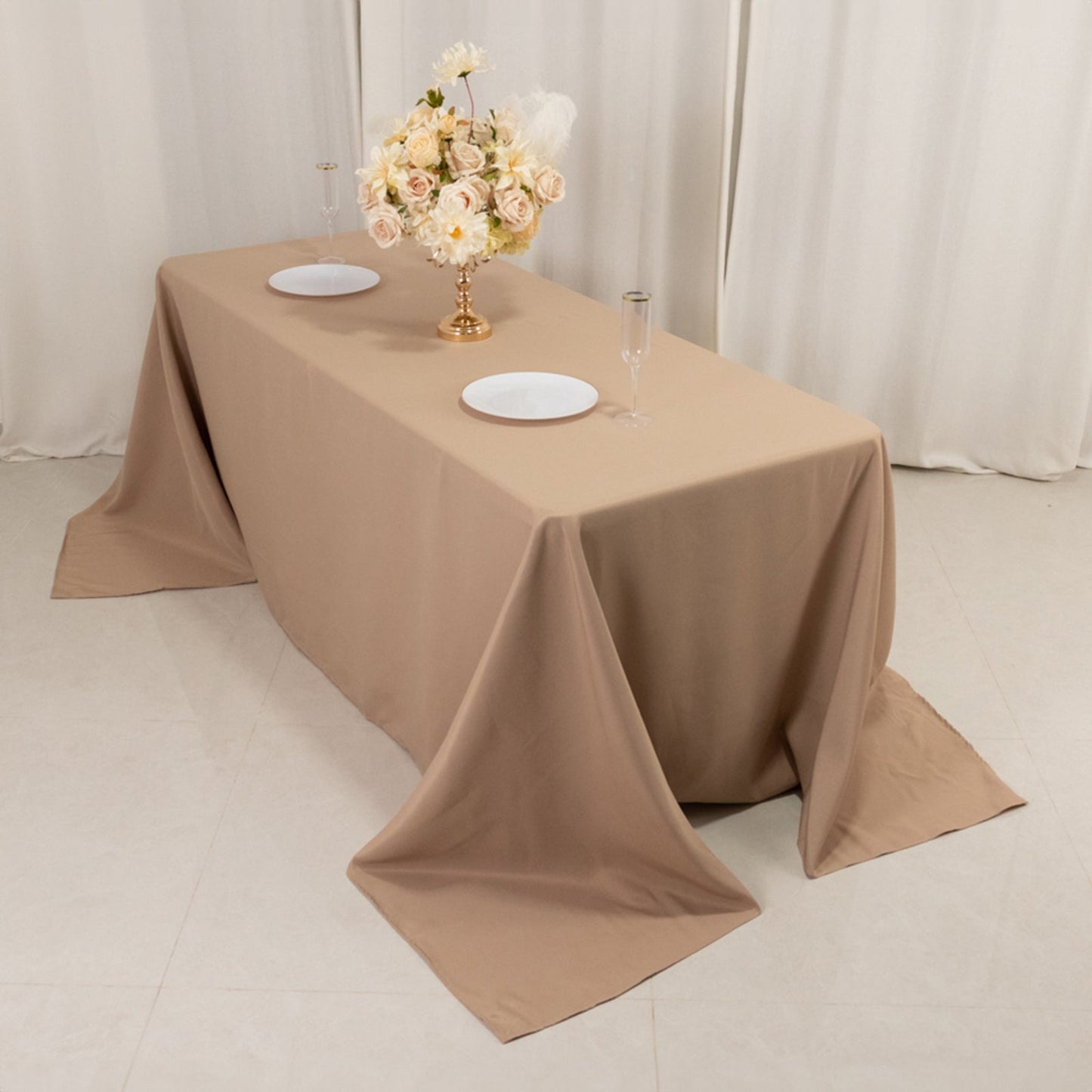 Premium Polyester 90"x132" Rectangle Tablecloth Nude - Seamless 220GSM Stain-Resistant Table Cover