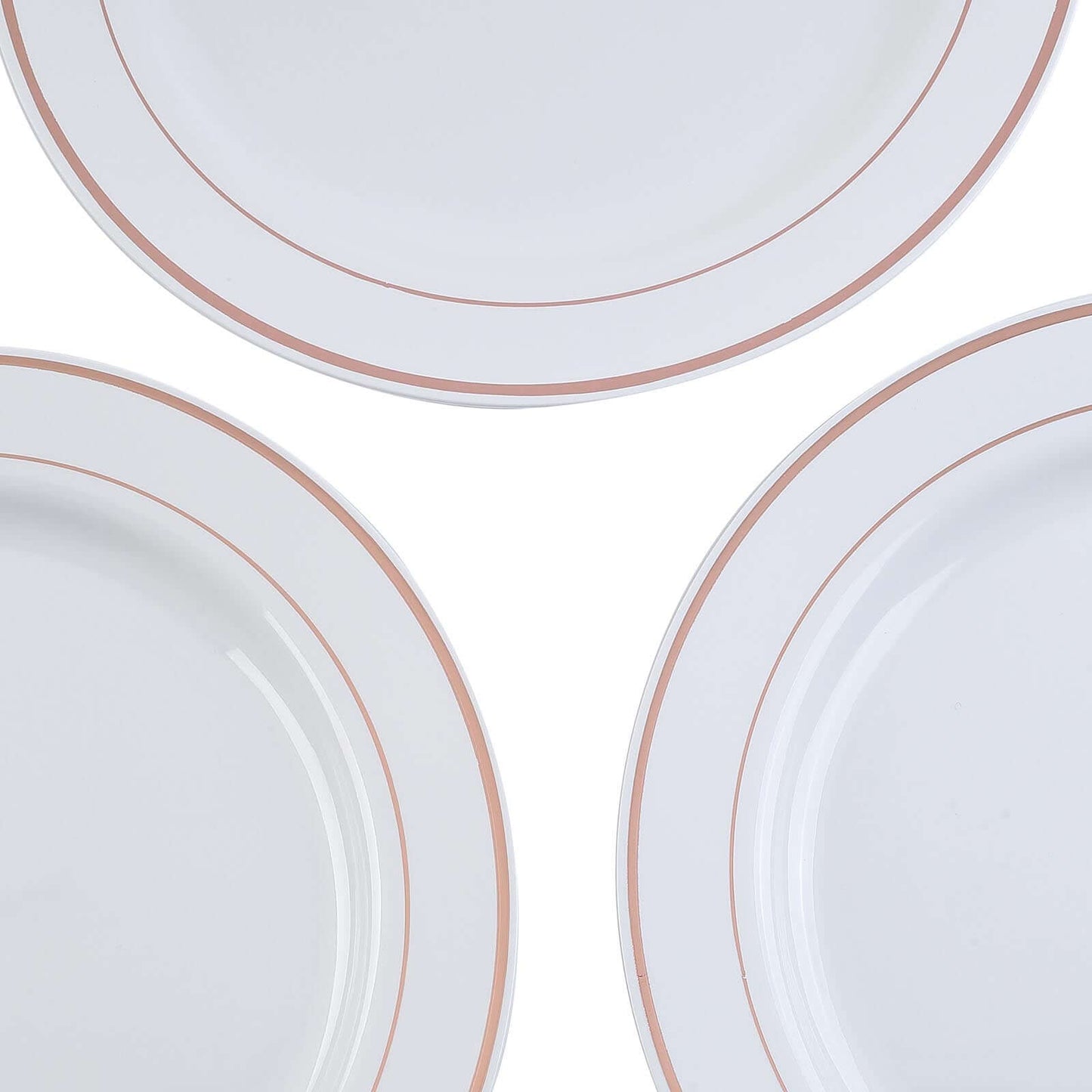 10-Pack Plastic Dinner Plates White with TrÃ¨s Chic Rose Gold Rim - Perfect Disposable Party Plates 10"