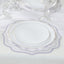 10-Pack Disposable Table Placemats 13" Round Placemats in White with Lavender Damask Floral Pattern & Scalloped Rim - 400GSM Cardboard Placemats for Stylish Table Setting