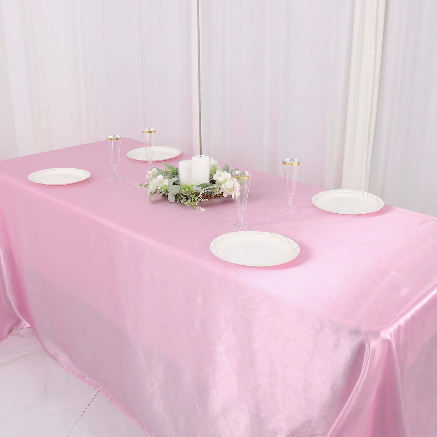 Satin Rectangular 90"x132" Tablecloth Pink - Seamless Table Cover