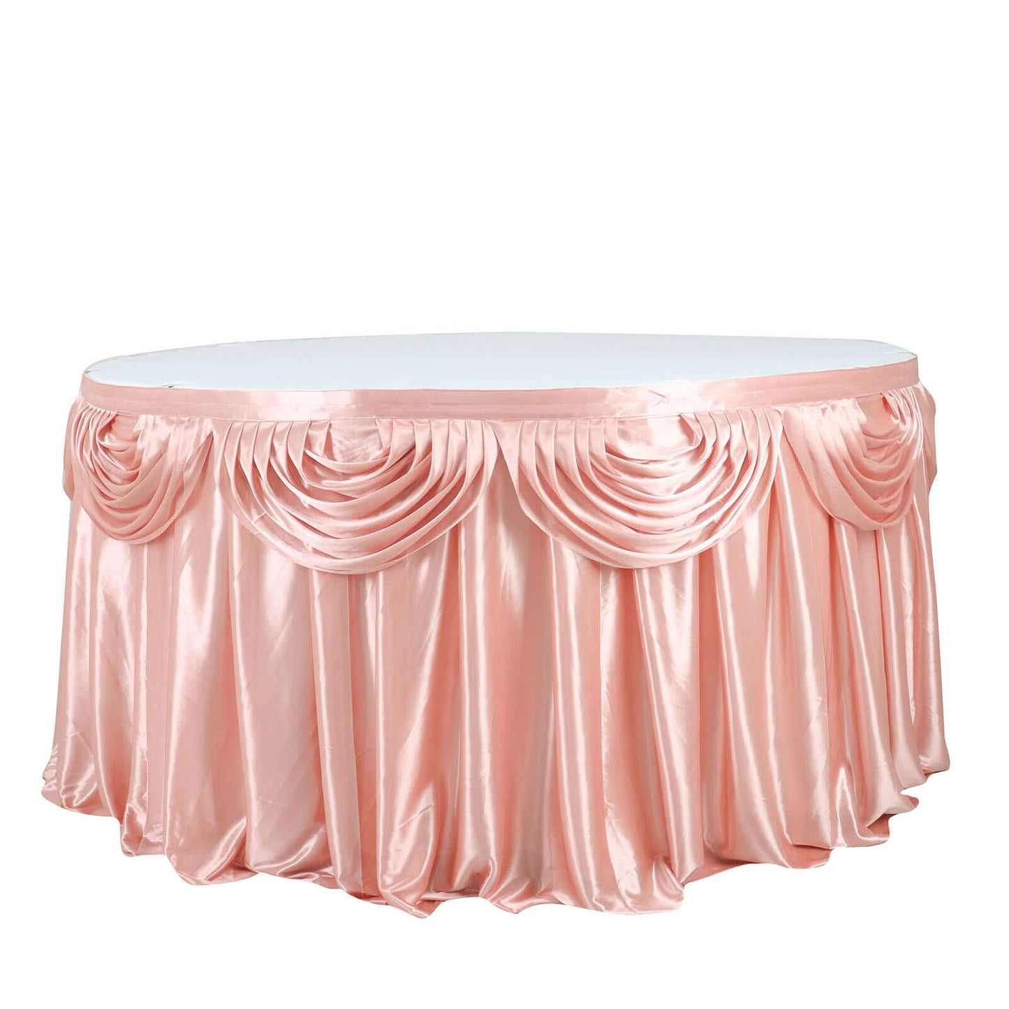Satin 14ft Table Skirt Dusty Rose - Pleated Double Drape Table Cover
