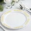10-Pack Plastic 7.5" Round Appetizer Plates in White with Gold Embossed Scalloped Edge - Chic Disposable Salad Plates for Special Occasions & Banquets