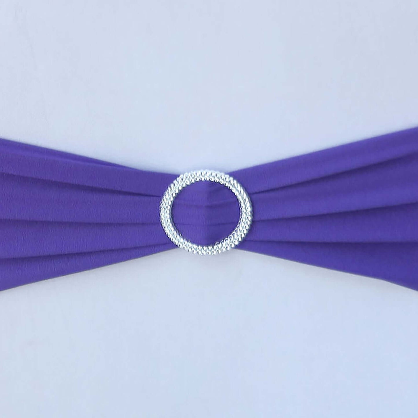 5 Pack Stretch Spandex Chair Sashes Purple - Reusable Chair Bands with Silver Diamond Ring Slide Buckle 5"x14"