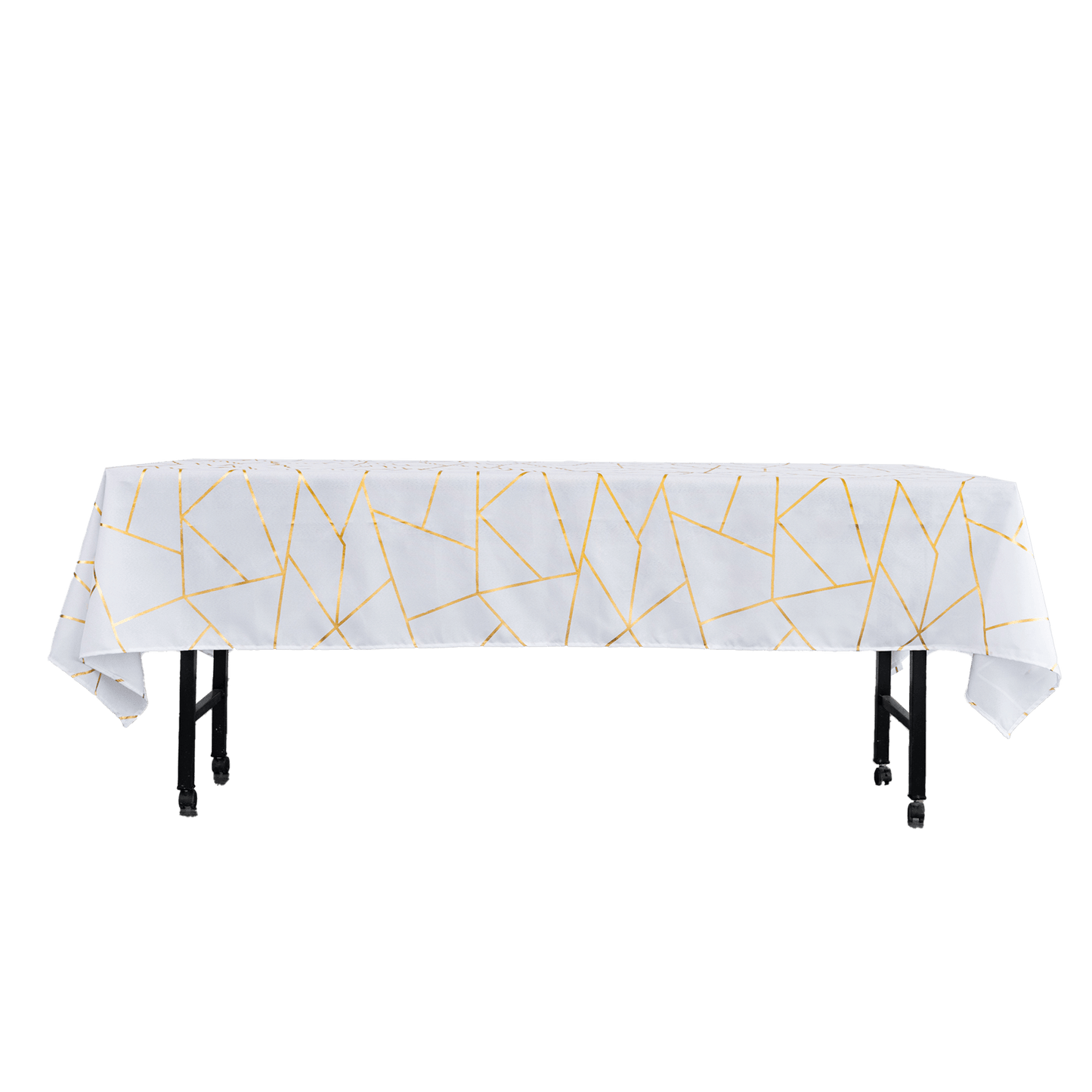 Polyester 60"x102" Rectangle Tablecloth White with Gold Foil Geometric Pattern - Wrinkle-Resistant and Durable Table Cover for Weddings & Events