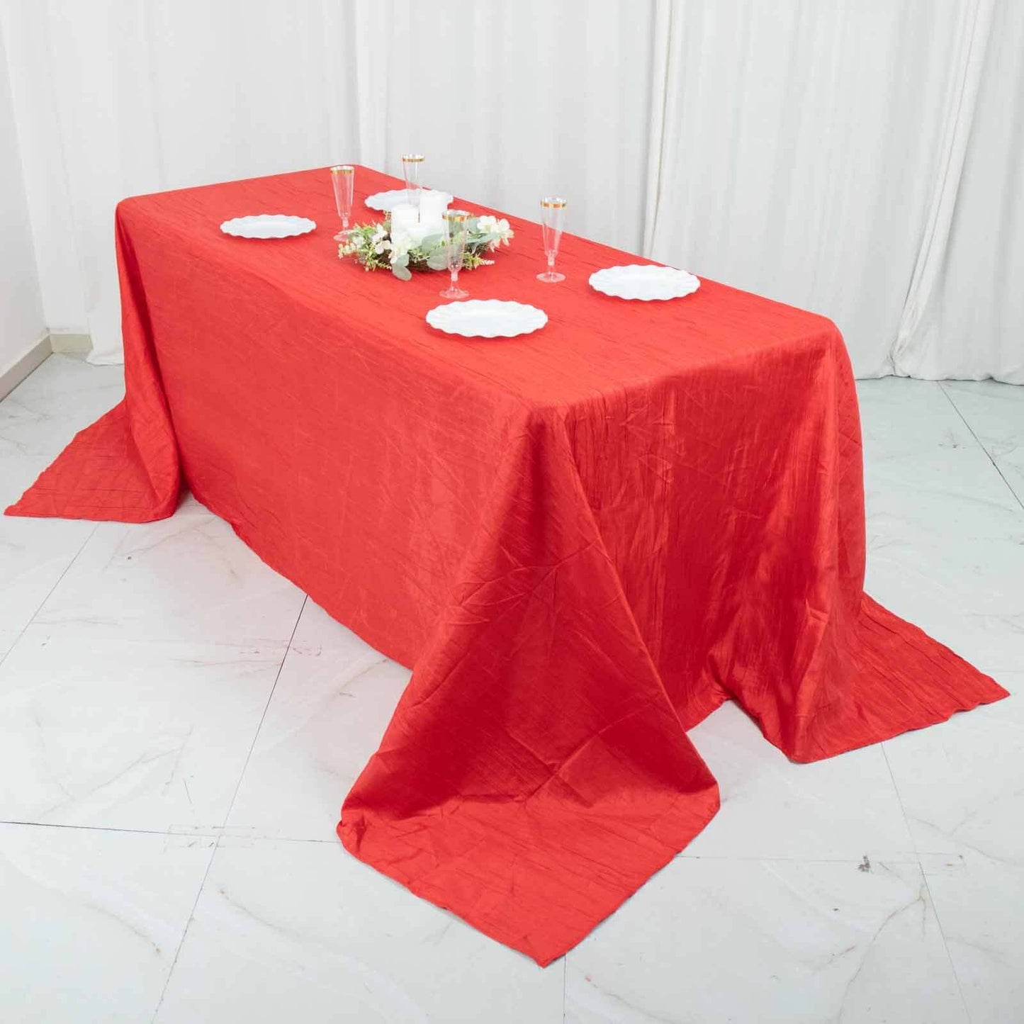 Taffeta 90"x132" Rectangle Tablecloth Red - Seamless Accordion Crinkle Table Cover
