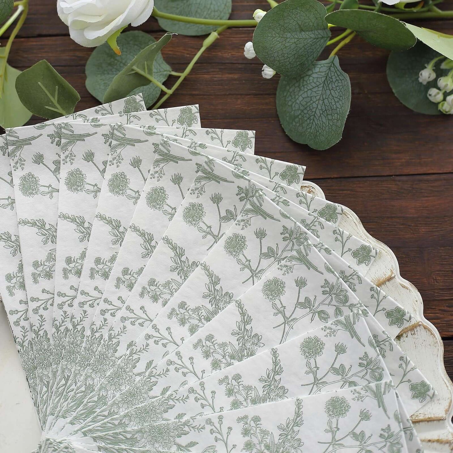 20-Pack Paper Dinner Napkins White/Sage Green with French Toile Pattern 2 Ply - Stylish Disposable Napkins for Parties