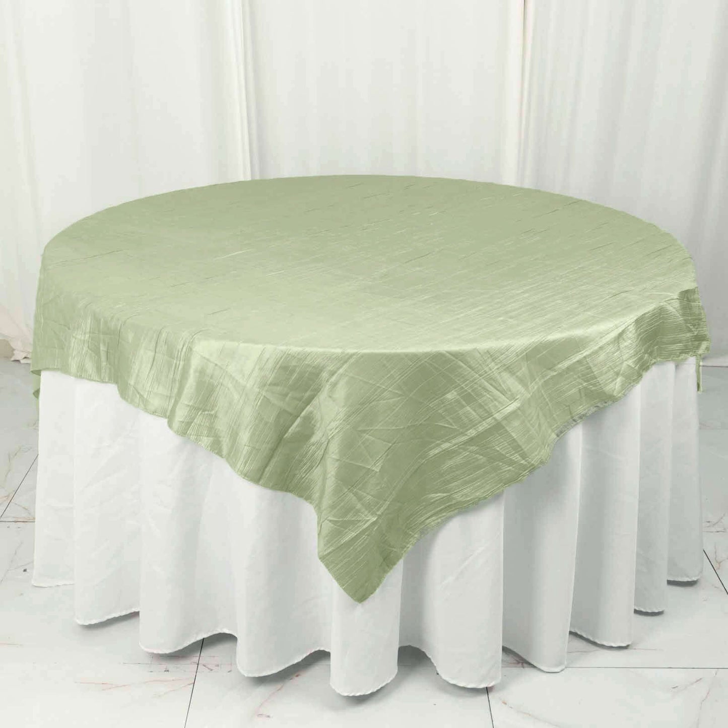 Taffeta 72"x72" Table Overlay Square Tablecloth Sage Green - Accordion Crinkle Table Cover
