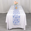 Satin 12"x108" Table Runner White with Blue French Toile Floral Pattern - Refined Style for Upscale Events