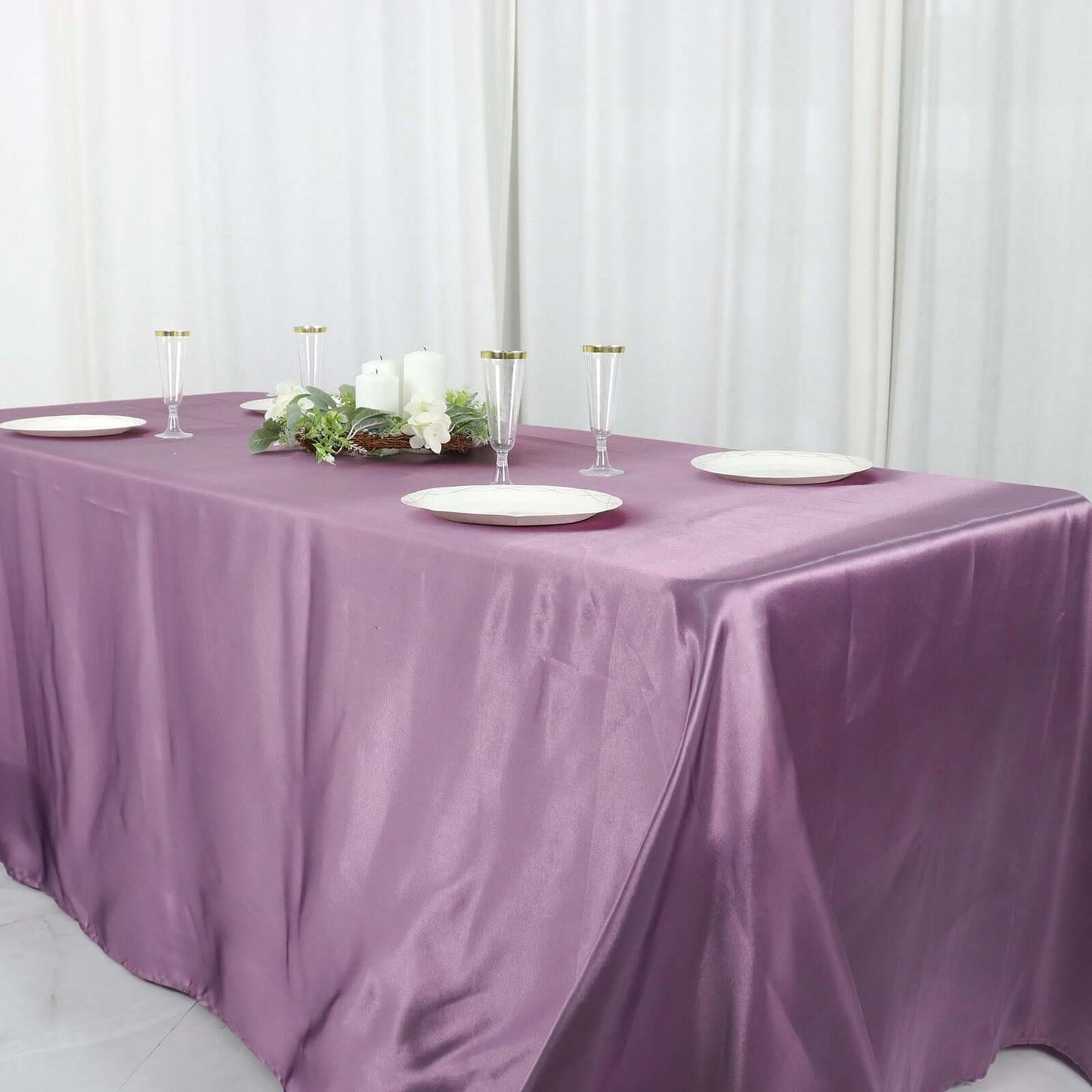 Satin Rectangular 90"x132" Tablecloth Violet Amethyst - Seamless Table Cover
