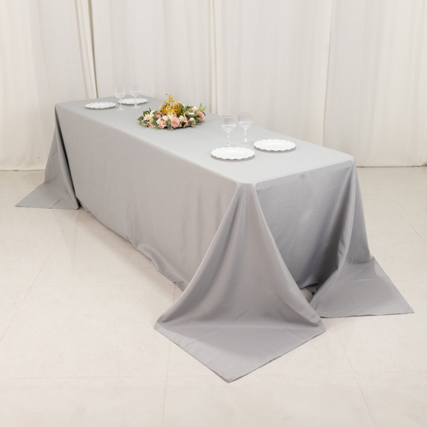 Premium Polyester 90"x156" Rectangle Tablecloth Silver - Seamless 220GSM Stain-Resistant Table Cover