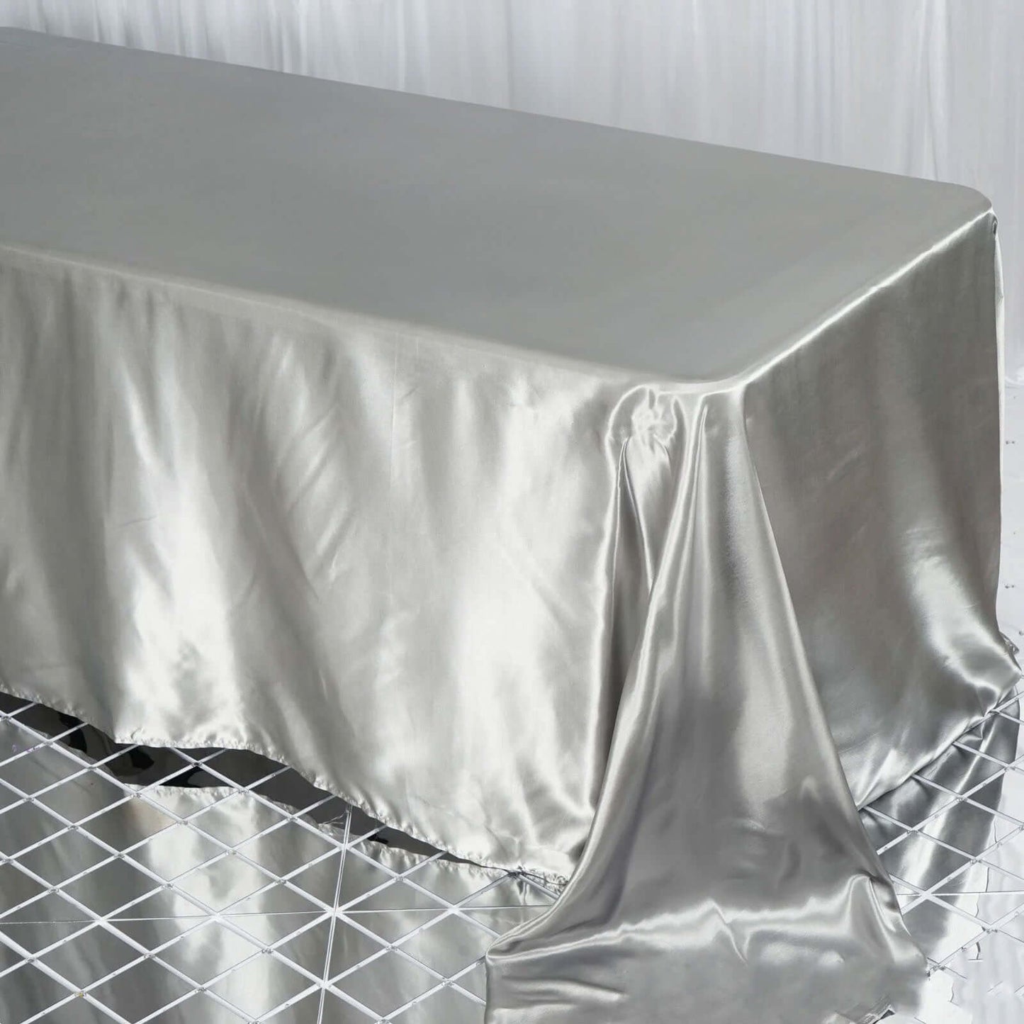 Satin Rectangular 90"x132" Tablecloth Silver - Seamless Table Cover