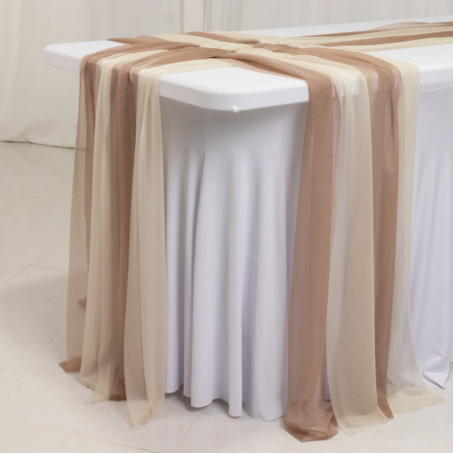 20-Pack 9ft Sheer Table Runners â€“ Taupe/Beige Shimmer Sheer Drapes, Wrinkle-Free