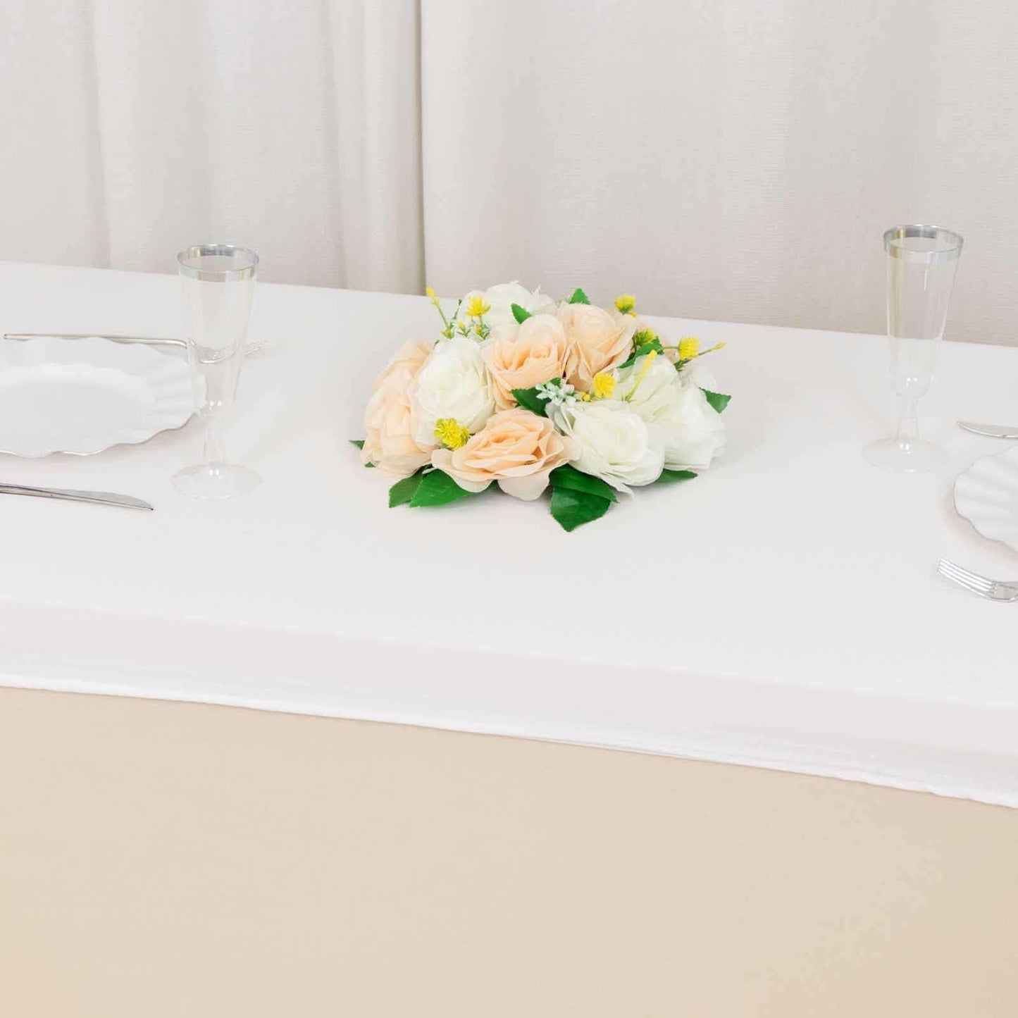 Stretch Spandex 48"x30" Rectangle Tablecloth Top Cover White - Durable Form-Fitting Table Cover for Events & Presentations