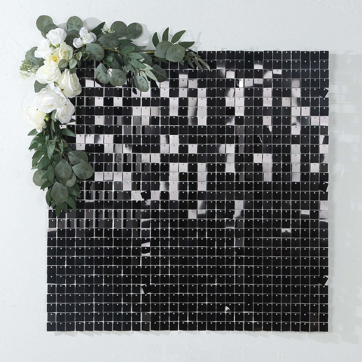 Shiny Black Square Sequin Shimmer Wall Party Photo Backdrop, 24sq.ft Active Spangle Wall Art DÃ©cor Panels - 24 Panels